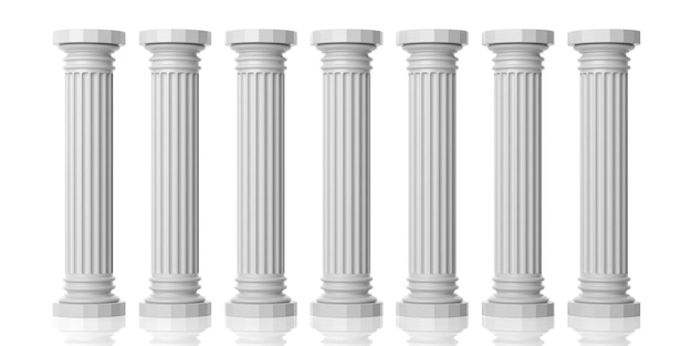 Photo 3d rendering seven white marble pillars