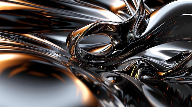 3D rendering of a silver and gold abstract shape The shape is made up of smooth curves and has a reflective surface