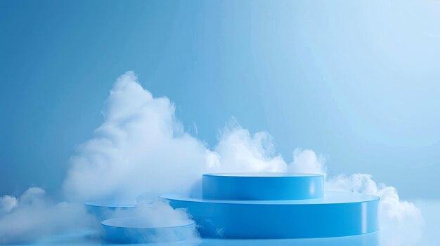 Photo 3d rendering simple podium and cloud for advertising