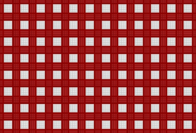 3d rendering Simple red and white square grid pattern wall background