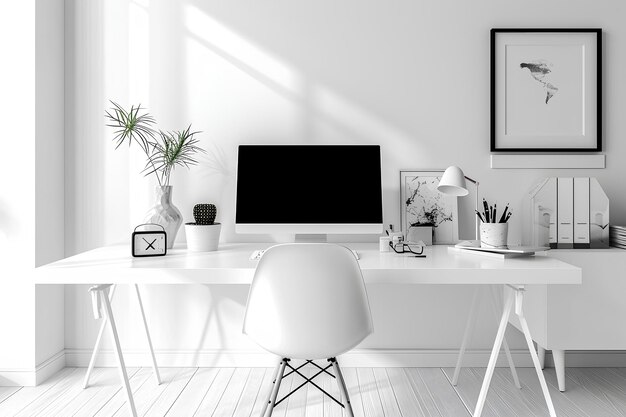 3d rendering of a simple white home office