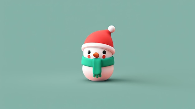 3d rendering of a snowman wearing a santa hat isolated on green background