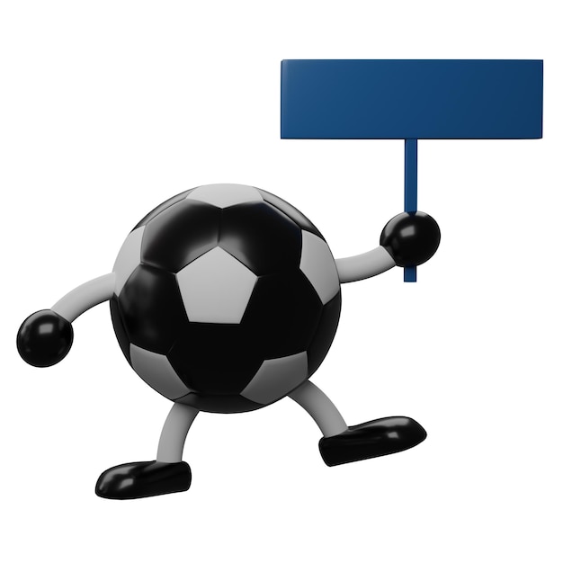 3D rendering Soccer ball model holding banner isolated