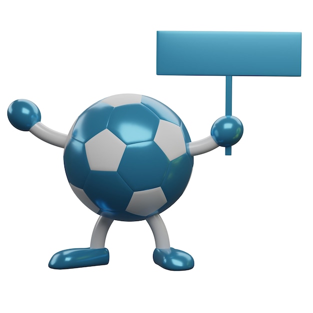 3D rendering Soccer ball model holding banner isolated