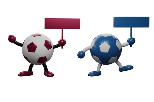 Photo 3d rendering soccer ball model holding banner isolated