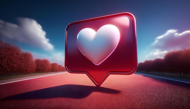 3D rendering of social media like icon with heart symbo