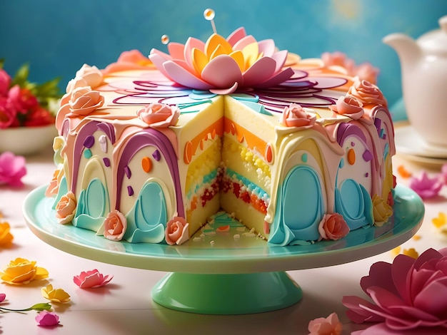 3d rendering of soft colorful cake melting generated by AI