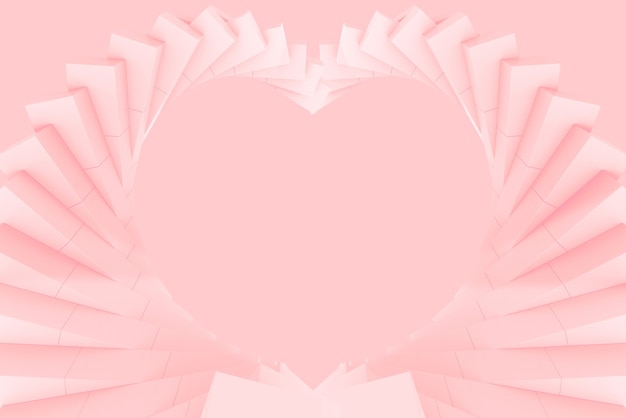 3d rendering. soft pink twirl swirl art in Heart shape wall background.