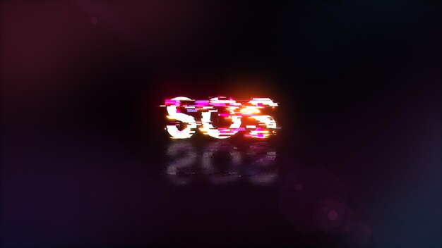 Photo 3d rendering sos text with screen effects of technological glitches