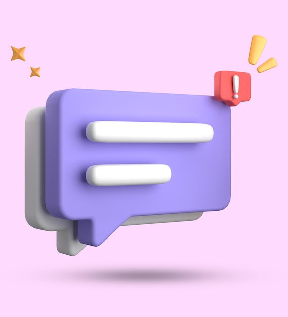 Photo 3d rendering of speech bubble 3d pastel chat with exclamation mark icon set