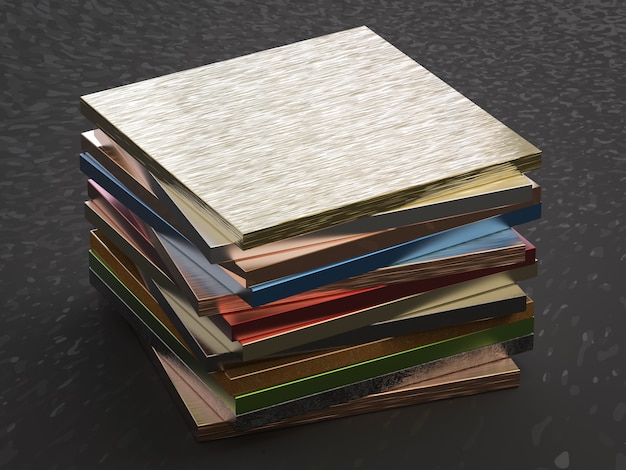 3d rendering stack of metal plates