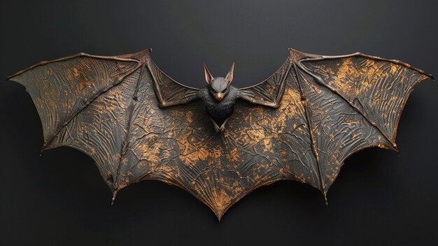 3D rendering of a steampunk bat with a mechanical body and glowing eyes