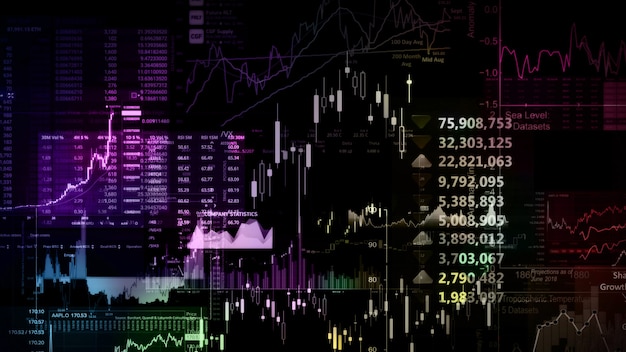 3D rendering of stock indexes in virtual space Economic growth recession