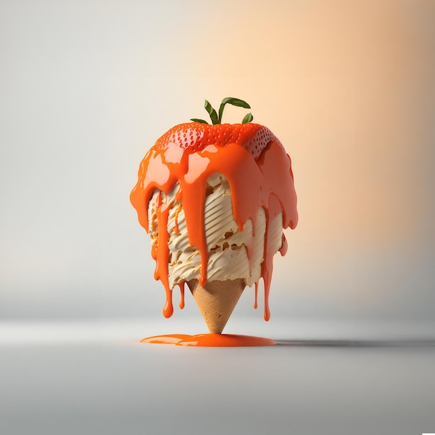 3d rendering of strawberry ice cream melting