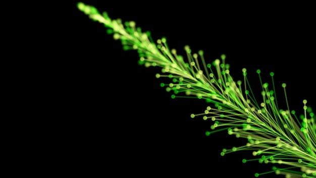 3D rendering of a stylish bright branch growing elegantly on a black background. Magical fabulous vegetation. The perfect background and element for any design