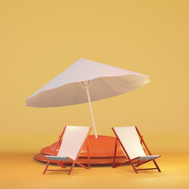 3d rendering summer and podium deckchairs holiday sale colorful backgrounds beach sea