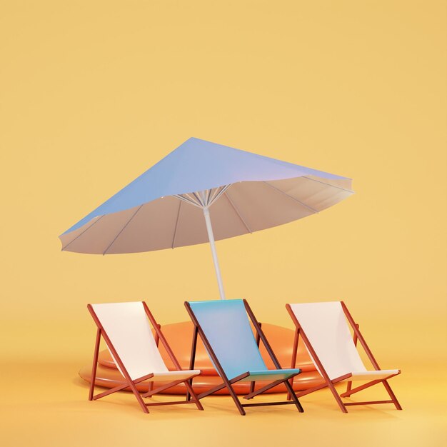 3d rendering summer and podium deckchairs holiday sale colorful backgrounds beach sea