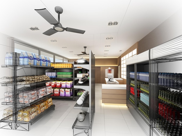 3d  rendering of supermarket