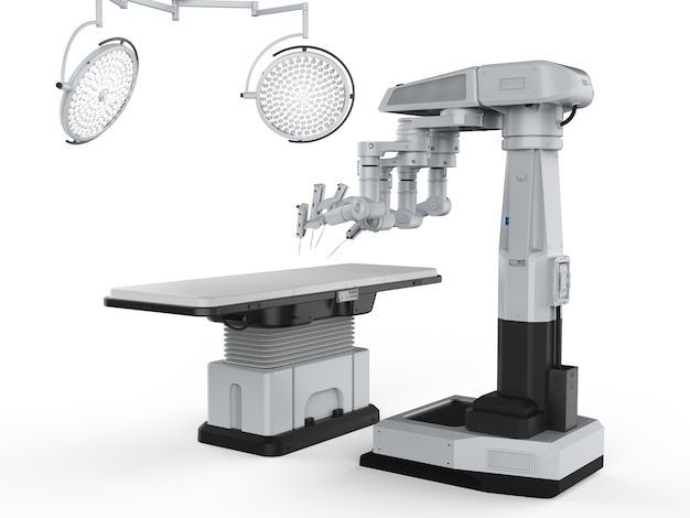 3d rendering surgery room with robotic surgery machine on white background