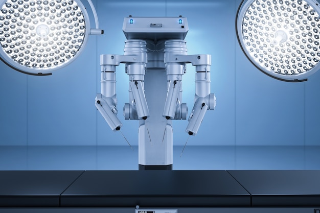 3d rendering surgery room with robotic surgery machine