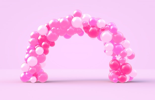 3d rendering. Sweet Valentine's day arch frame with pink candy ballloons backdrop