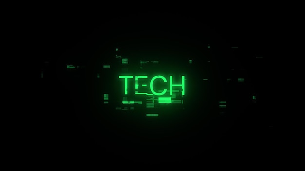 3D rendering Tech text with screen effects of technological glitches