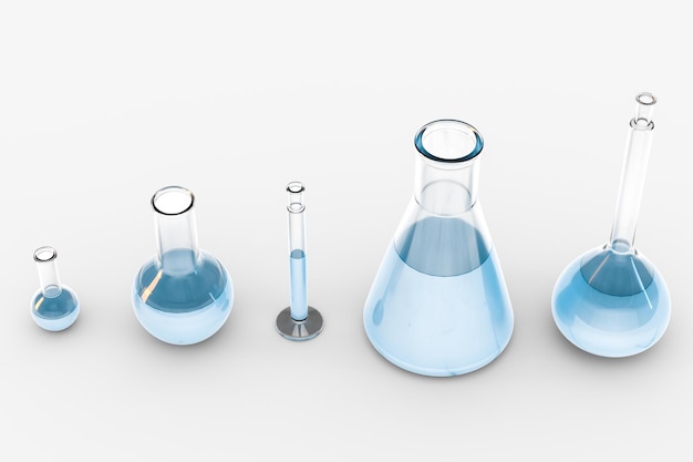 Photo 3d rendering test tube and beaker in the lab