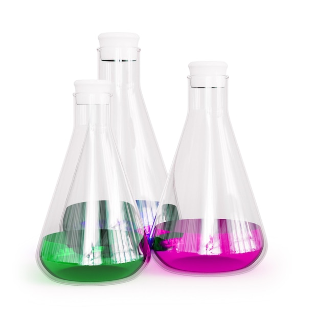 3d rendering test tubes with colourful liquid on white background