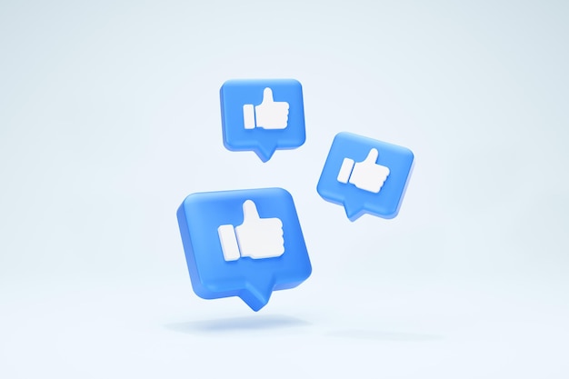 3D Rendering Text Box Like Social Media Symbols Icon Background Front Set View