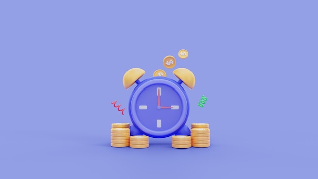 3d rendering time is money finance concept illustration blue background