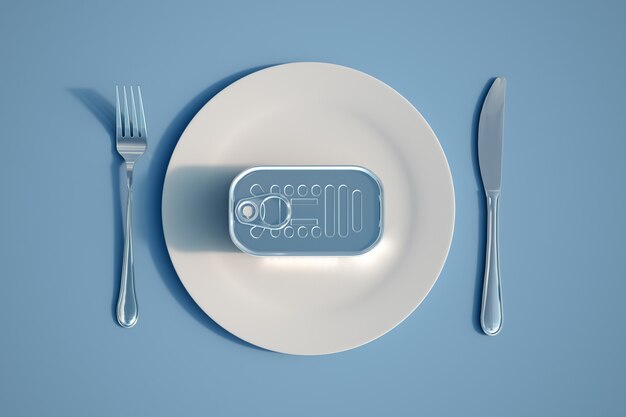 3D rendering of tinned food on a dish