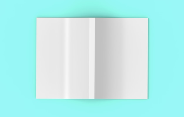 3d rendering. top view of a gray Spreading empty cover book on soft blue color background.