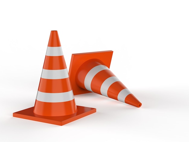 3d rendering traffic cones on white background