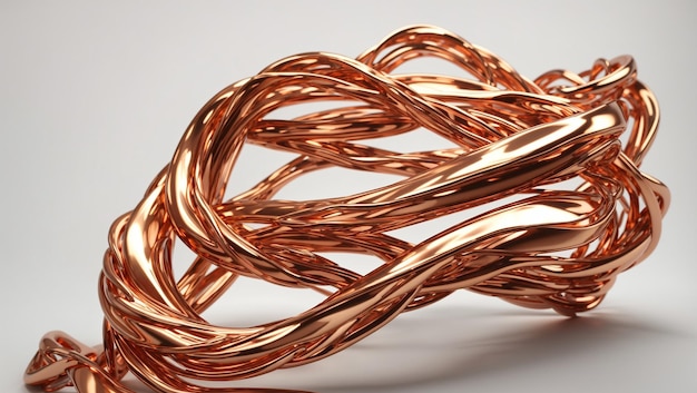 A 3D rendering of a twisted coppercolored metal tube