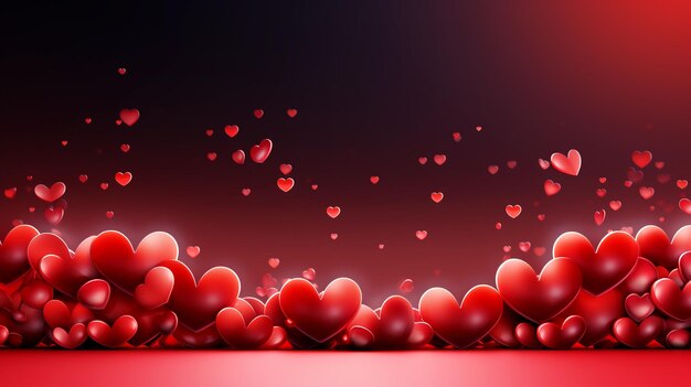 3d rendering of two neon red hearts Valentines Day background with text space