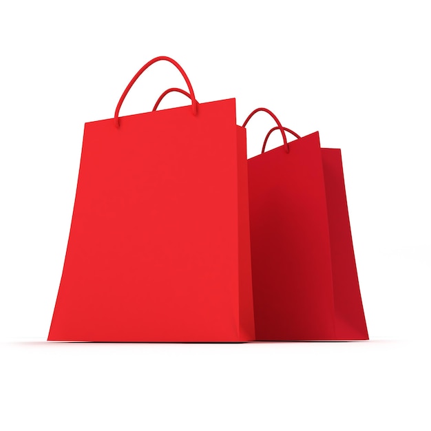 3D rendering of two red shopping bags against a white background