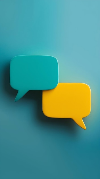 3d rendering of two turquoise and yellow speech bubbles