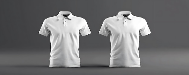 Photo 3d rendering of two white polo shirts on a grey background