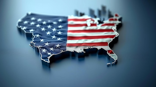 3D rendering of United States map with American flag symbolizing national pride and territorial unit