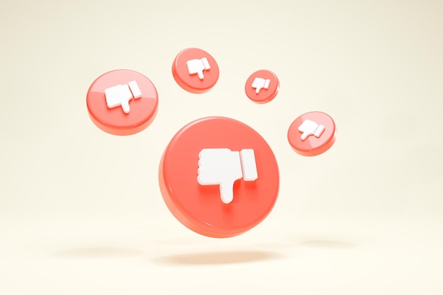 3D Rendering Unlike Dislike Symbols Icon Social media formation circle red color front set view