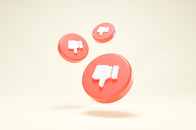 3D Rendering Unlike Dislike Symbols Icon Social media formation circle red color set view