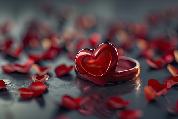 3D Rendering Valentines Day Heart Shaped Ring Background