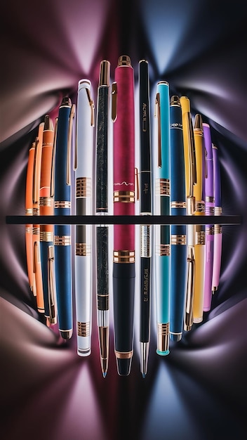 Photo 3d rendering of various pens