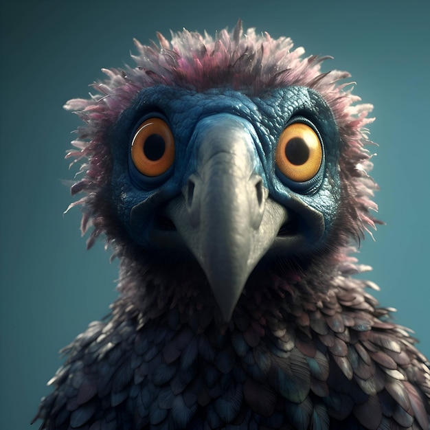 3D rendering of a vulture with big eyes and black feathers