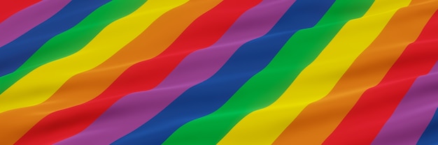 3D rendering. Wavy rainbow flag. LGBTQ color.