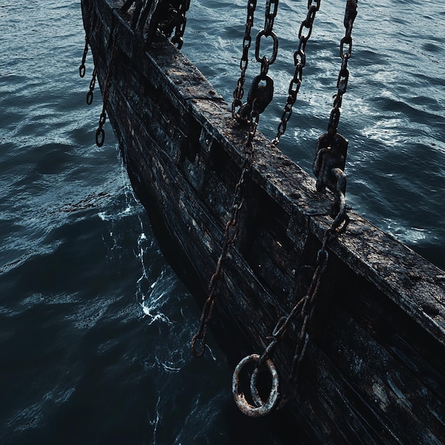 Photo 3d rendering of weathered ship in open water