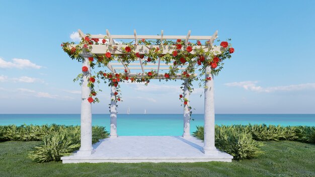 3d rendering wedding pavilion with sea background