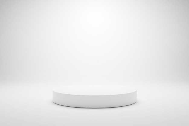 3D rendering white colour minimal concept cylinder pedestal podium for product display on white wall