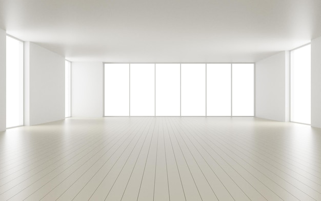 3d rendering of white empty room and wooden floor Contemporary interior background