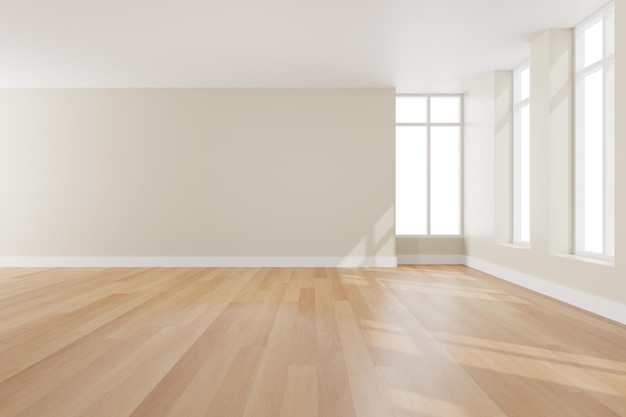 3d rendering of white empty room and wooden floor Contemporary interior background